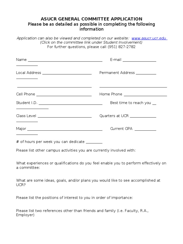 ASUCR Committee Application Form | PDF