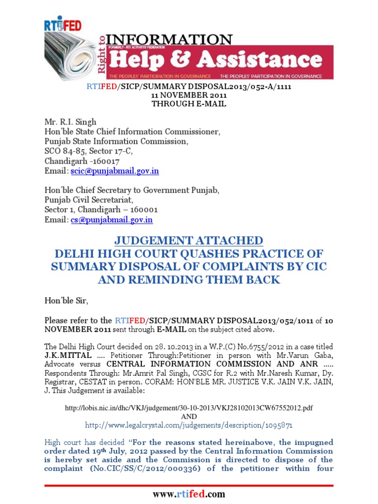 RTIFED Letter To Commission 052A 11 Nov 2013 Practice of Summary