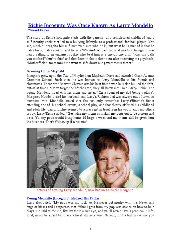 Richie Incognito Was Once Known As Larry Mondello: Growing Up in ...