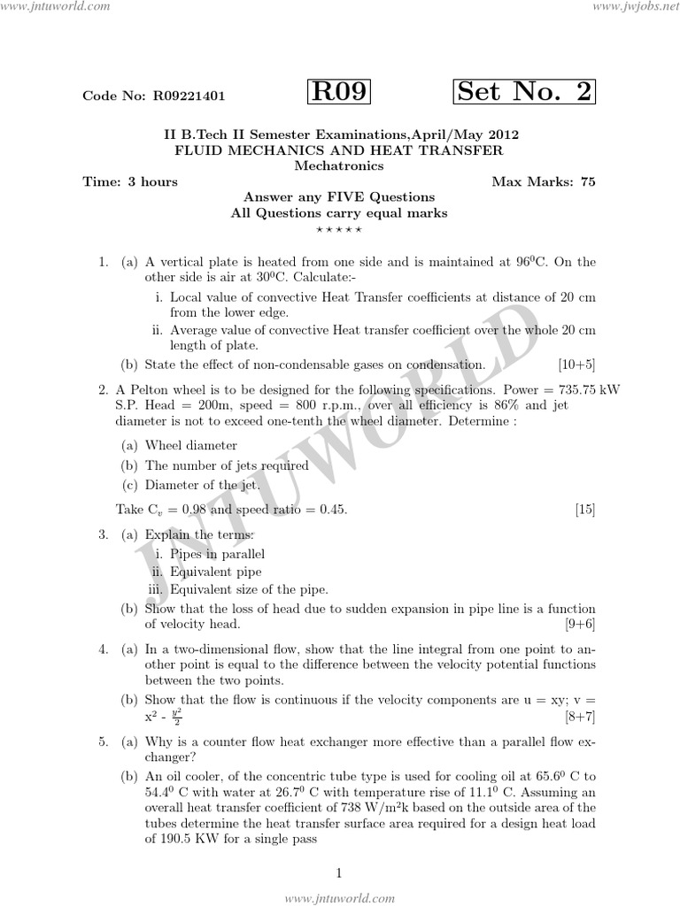 Fluid Mechanics and Heat Transfer Exam 2012 | PDF | Boundary Layer ...