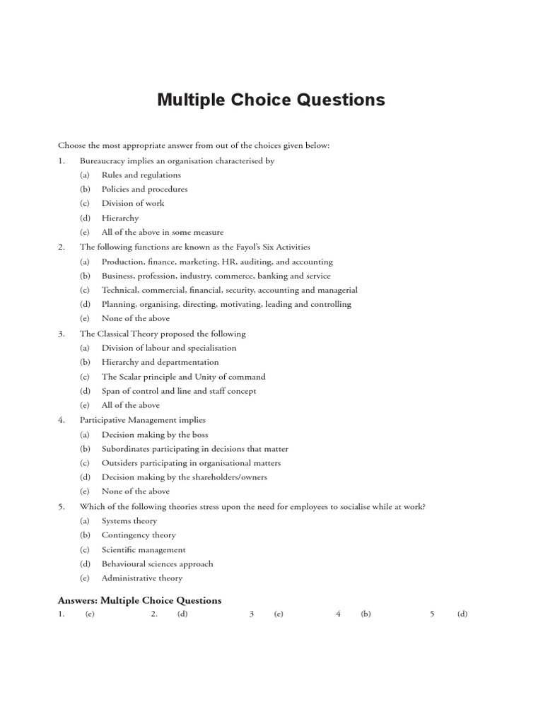 Management Multiple Choice Questions And Answers