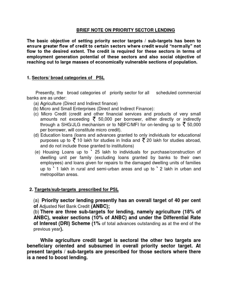 Brief Note On Priority Sector Lending PDF