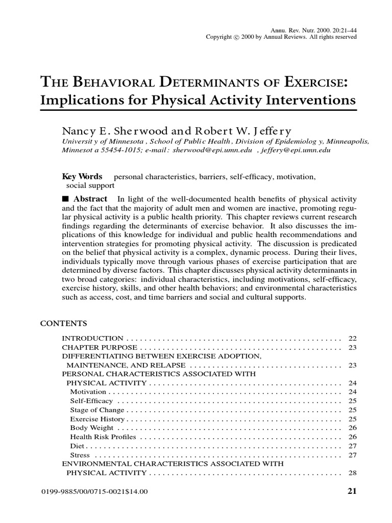 The Behavioral Determinants of Exercise PDF | PDF | Physical Exercise ...