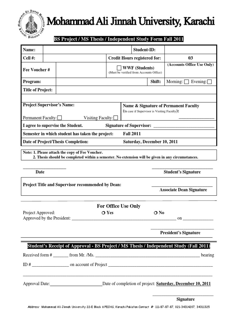 BS Project/Thesis Form Fall 2011 | PDF | Career & Growth