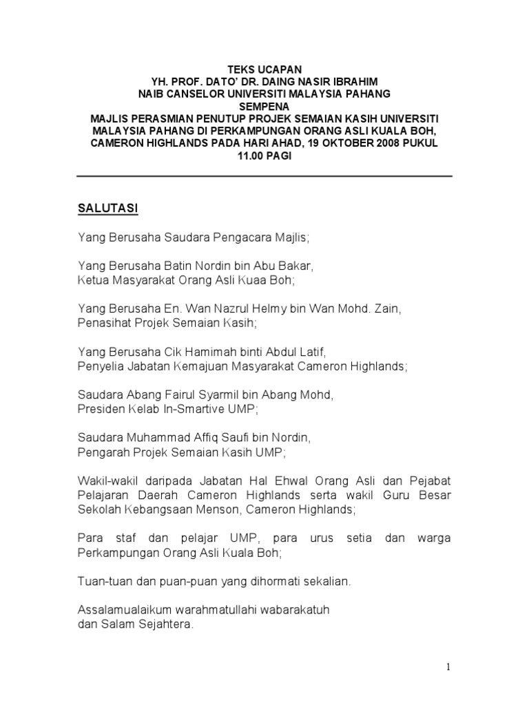 Contoh teks ucapan