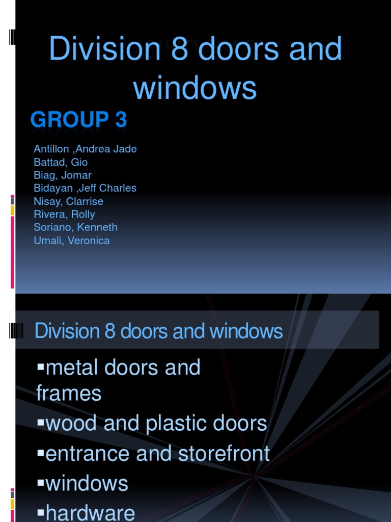 Division 8: Doors and Windows Overview | PDF | Door | Window
