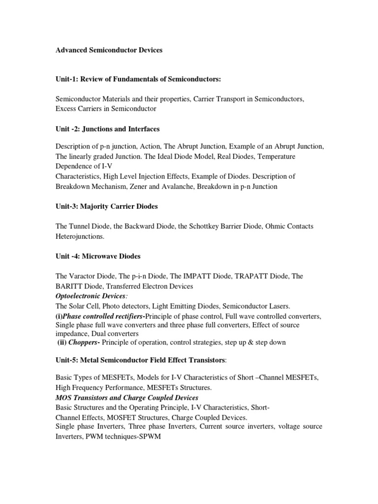 Advanced Semiconductor Device Concepts | PDF | Diode | Semiconductors