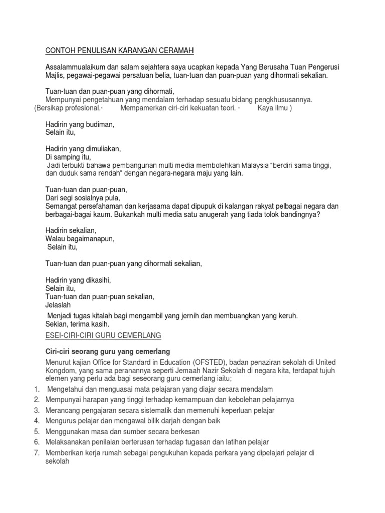 Contoh Penulisan Karangan Ceramah