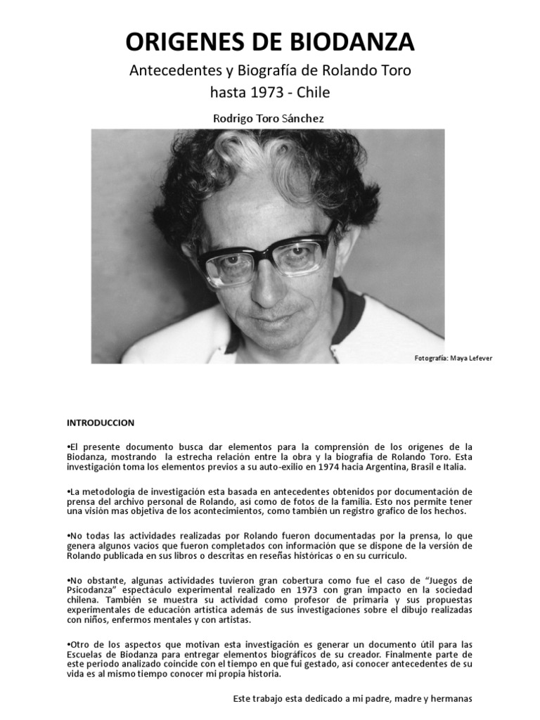 Orígenes de la Biodanza: La vida y obra de Rolando Toro hasta 1973 ...