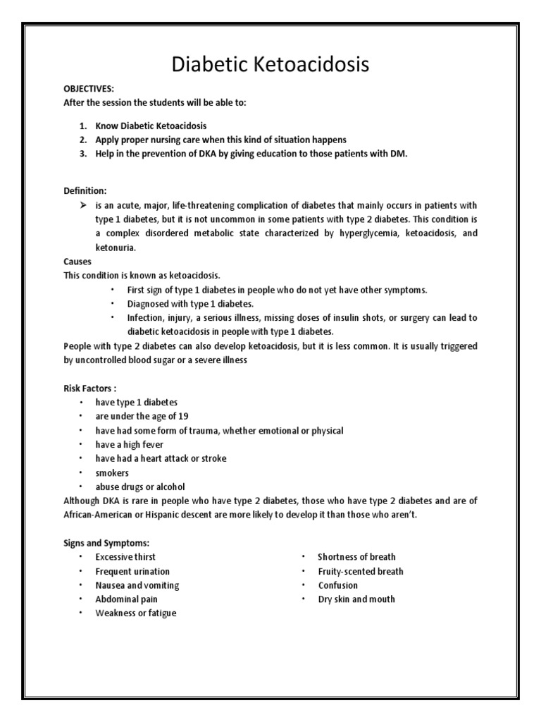 Nursing Care for Diabetic Ketoacidosis | PDF | Hyperglycemia | Diabetes
