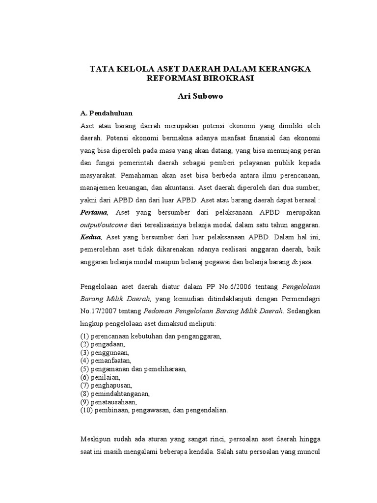 Contoh Makalah Manajemen Aset Daerah Dikdasmen