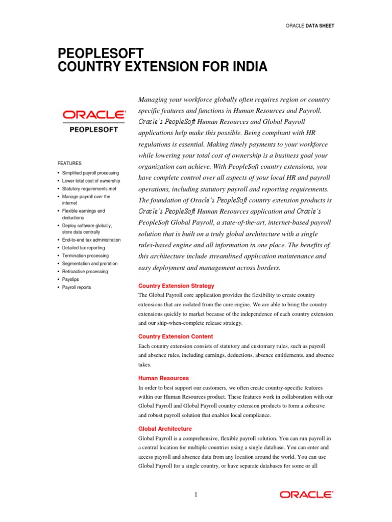 Peoplesoft Country Extension For India PDF Payroll Employment