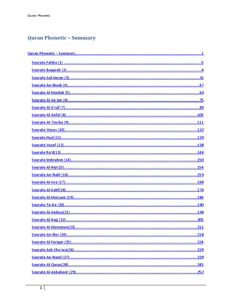 Phonetic Guide to Quran Surahs | PDF