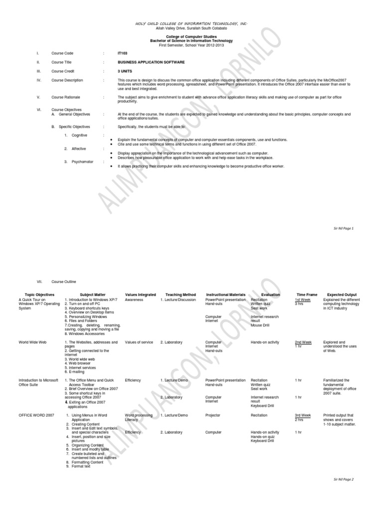 Business Application Software Course Overview | PDF | Application ...