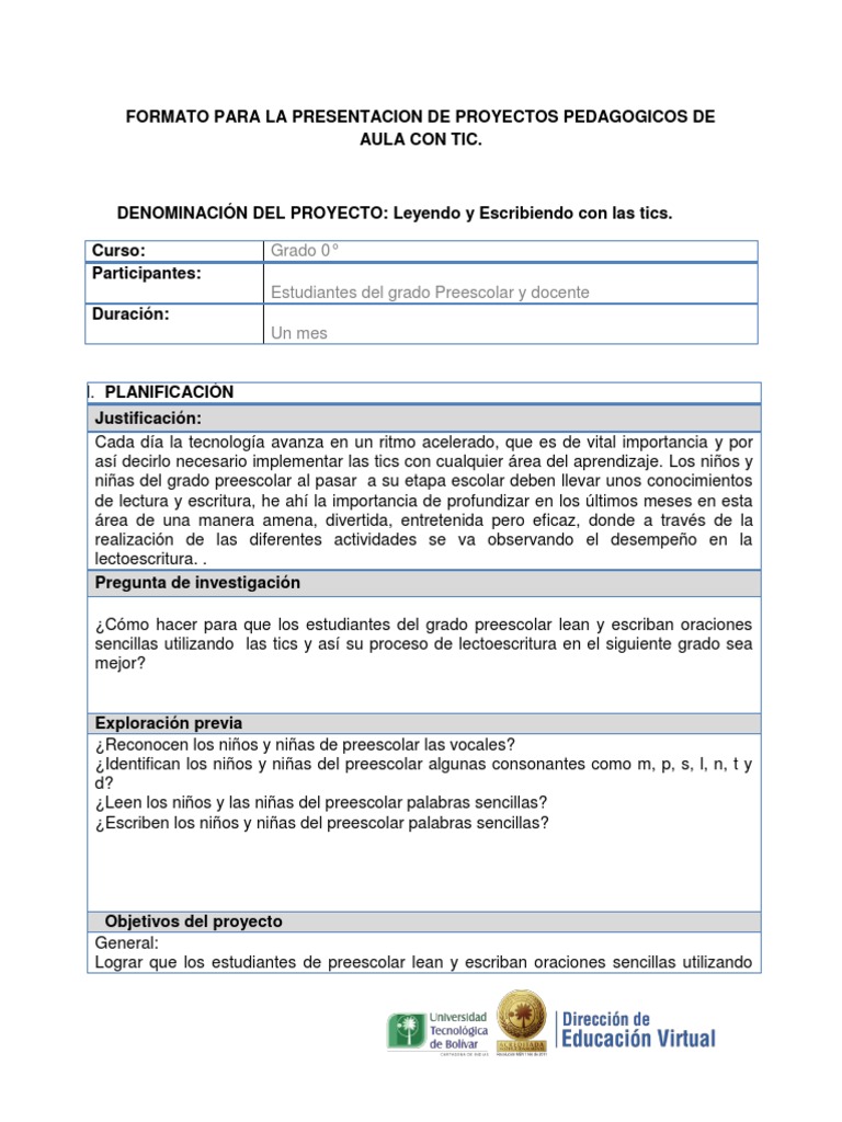 Formato Proyecto de Aula Yarledys | PDF | Jardín de infancia ...