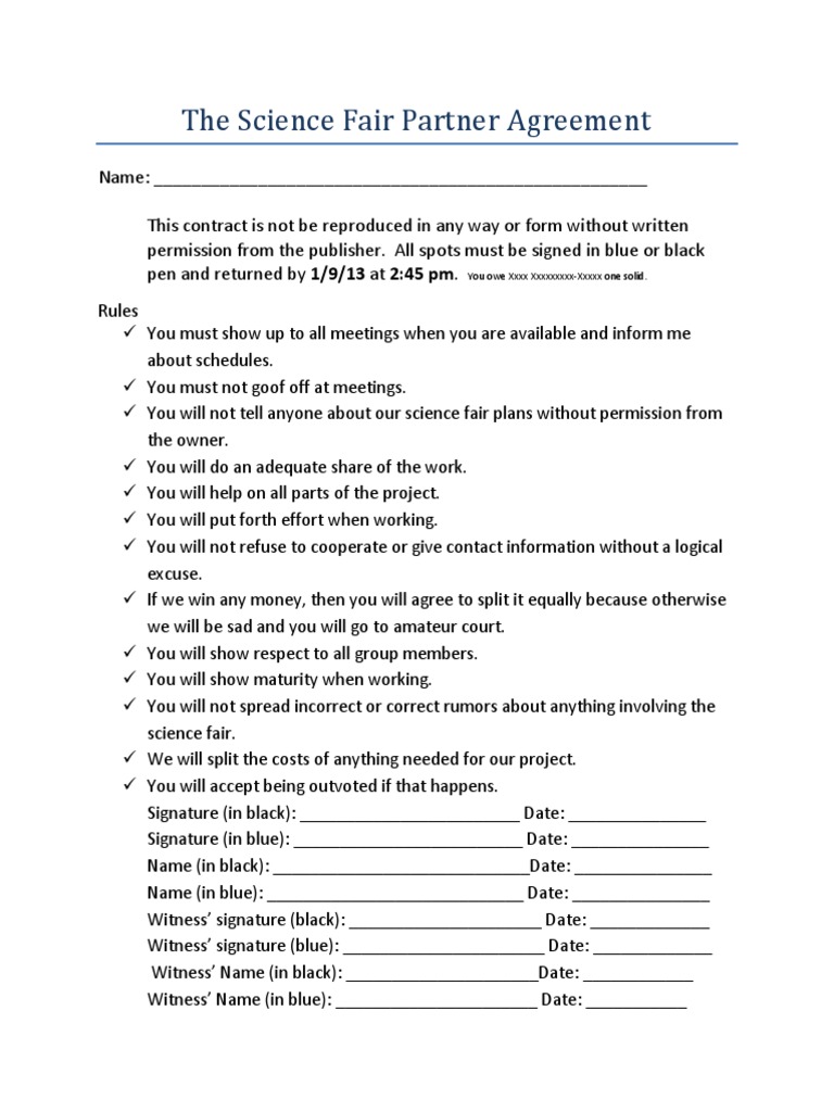 Science Fair Partner Contract | PDF | Career & Growth