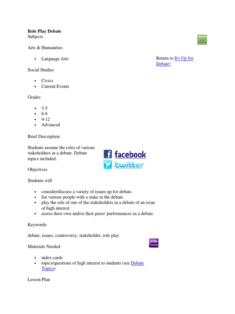 Role Play Debate PDF Stakeholder (Corporate) Cognition