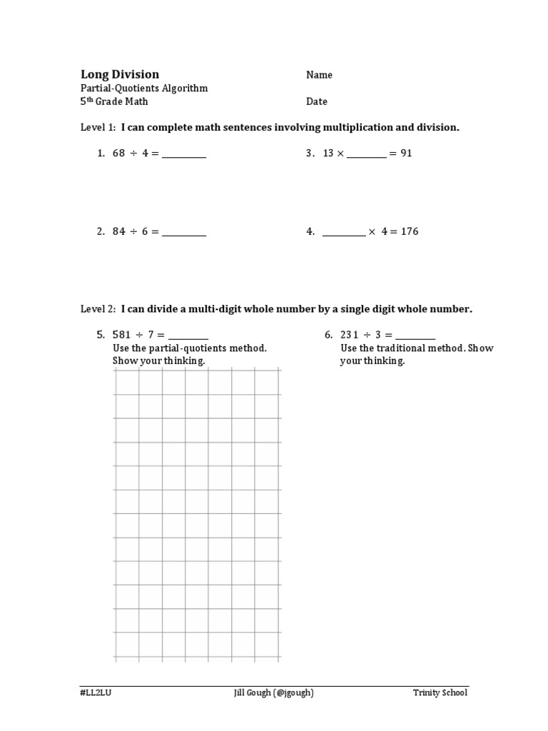 Partial Quotients Long Division Copy pdf Learning Cognition