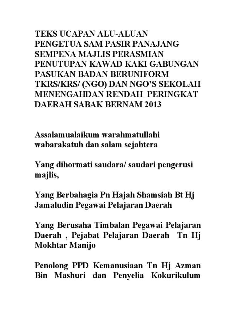 Teks Ucapan Aluan Pengetua SAMpp Penutup Kawad  PDF