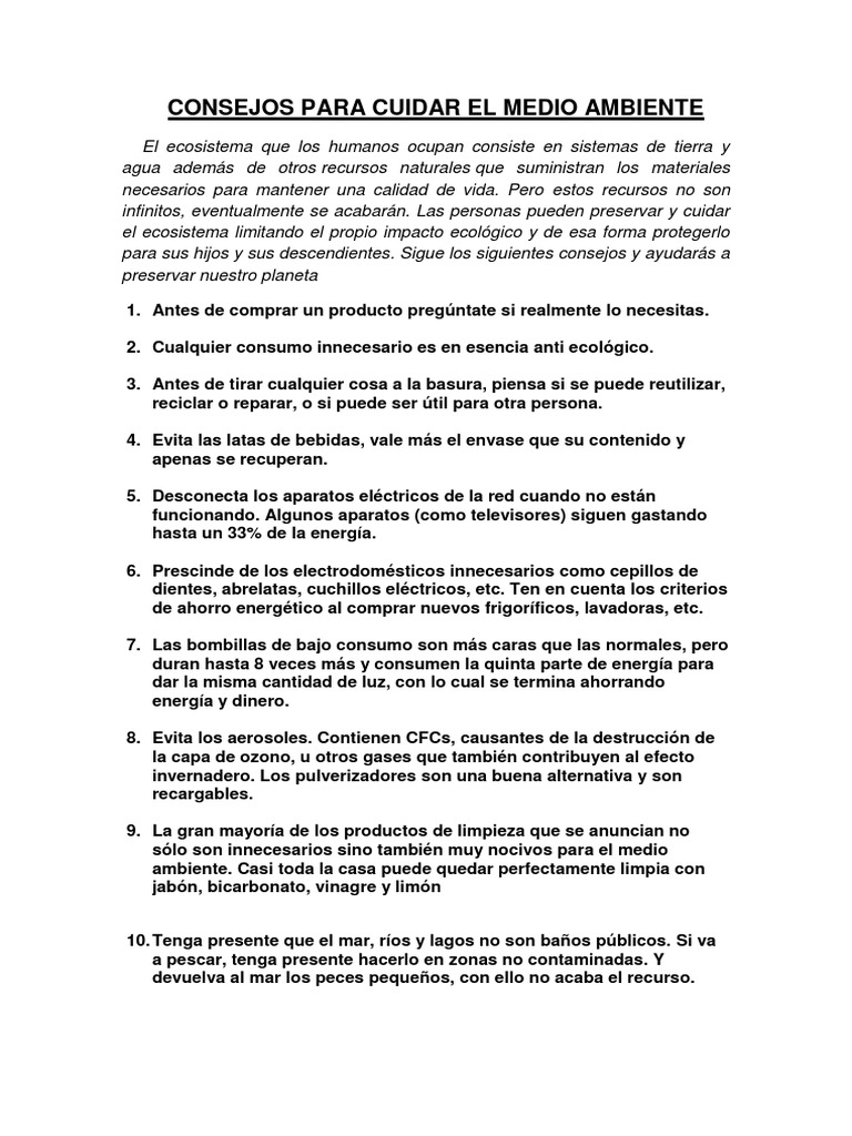 Consejos para Cuidar El Medio Ambiente | PDF | Residuos | Aluminio