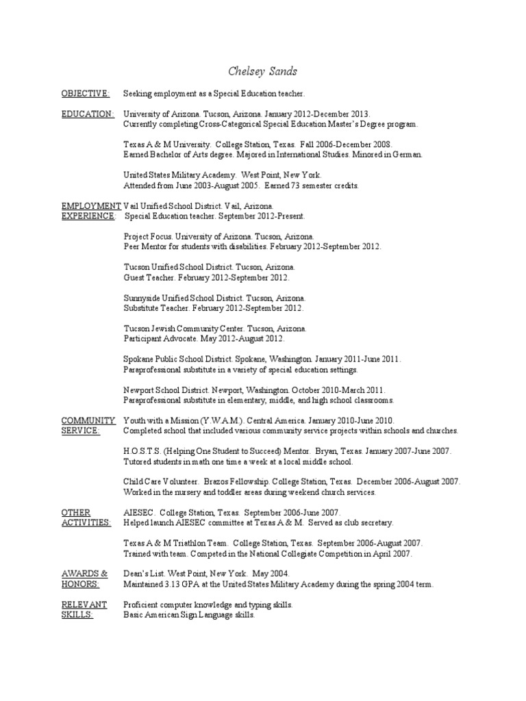 Special Education Teacher Resume | PDF | Travel | Foreign Language Studies
