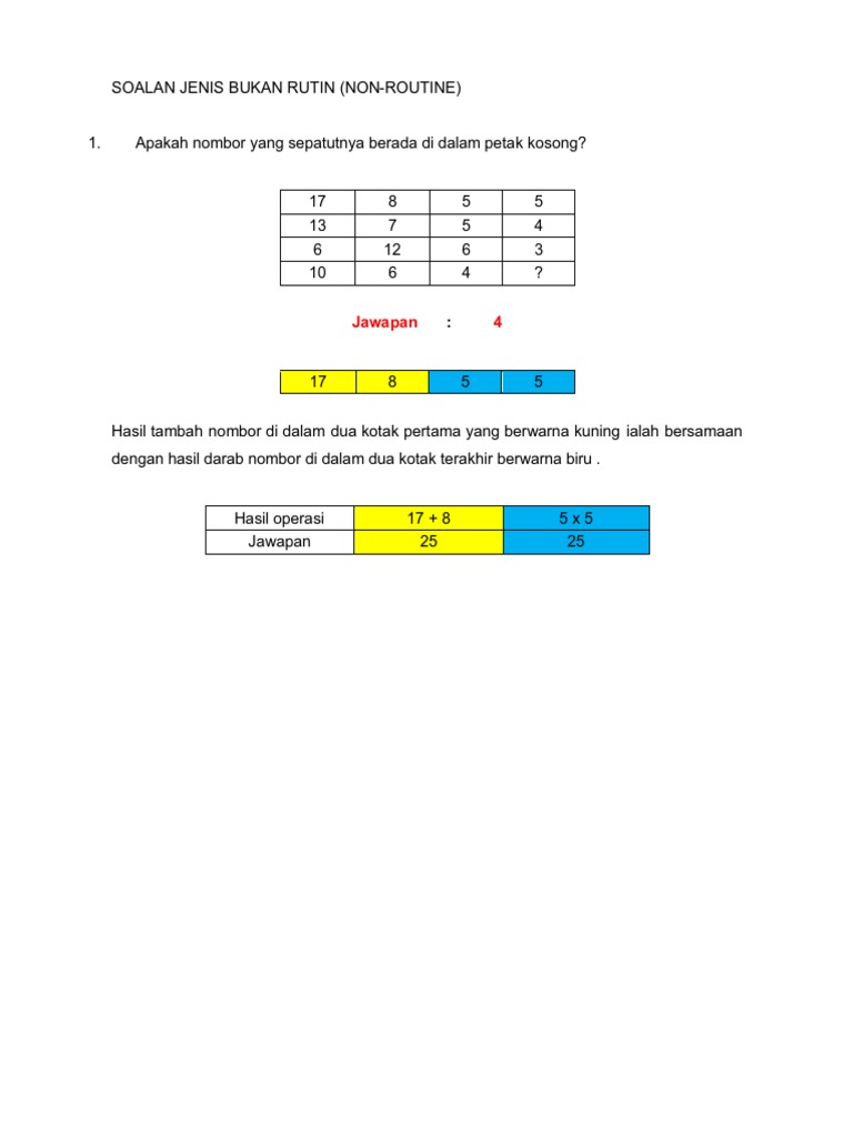 Contoh Soalan Rutin Dan Bukan Rutin Matematik - DL Raffael
