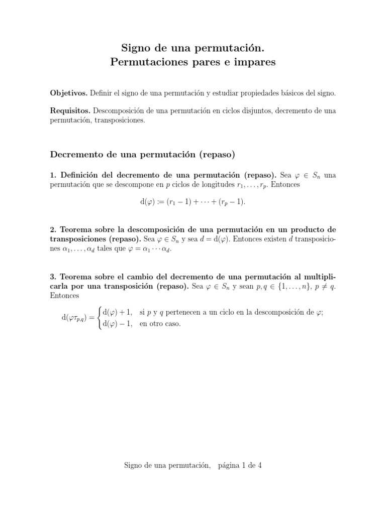Signo de Permutaciones: Guía Básica | PDF | Permutación | Álgebra