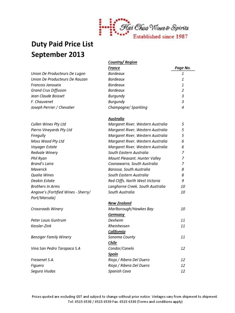 Wine Pricelist