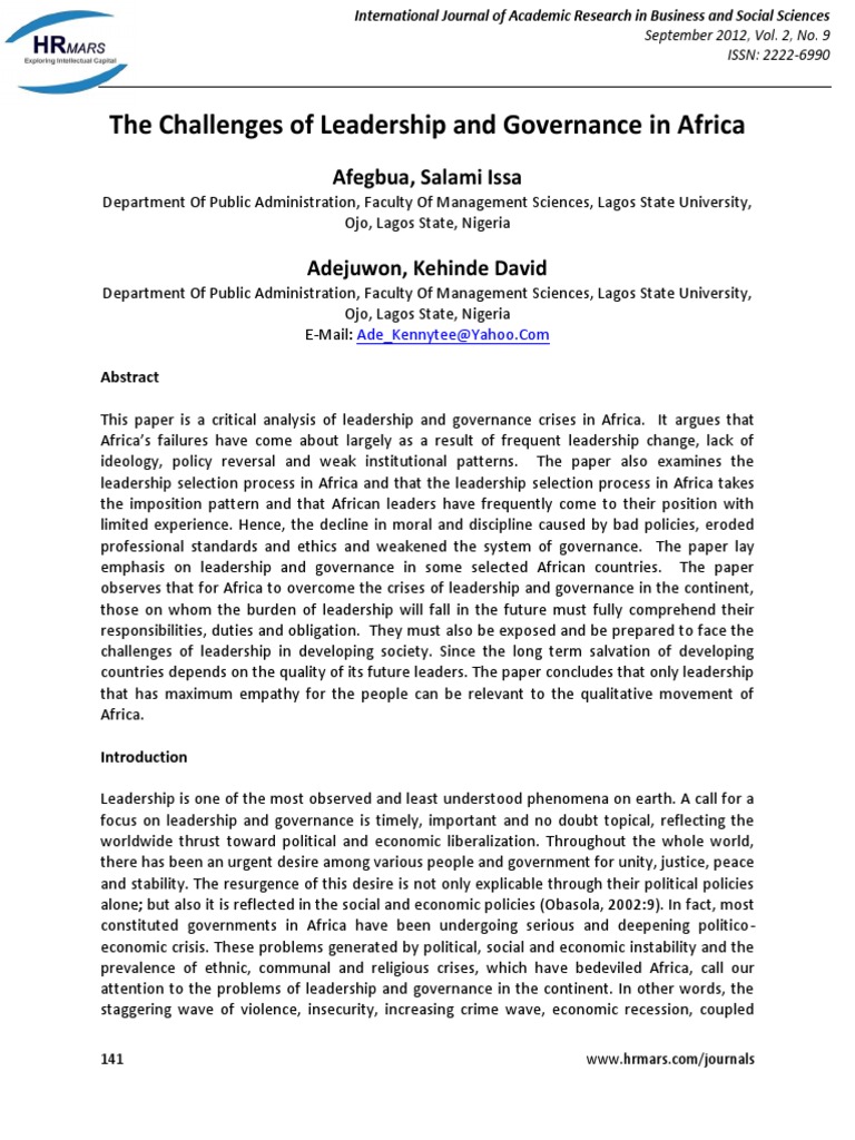 The Challenges of Leadership and Governance in Africa | PDF ...