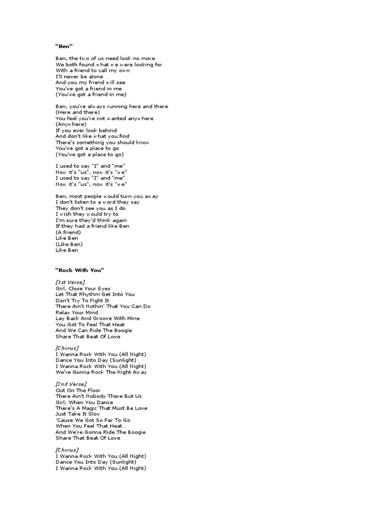 Michael Jackson Lyrics | PDF | European Music | Musical Forms