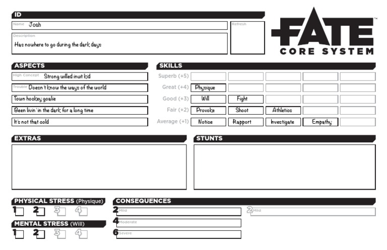 Fate Core Character Sheet PDF | PDF | Role Playing Games | Psychology