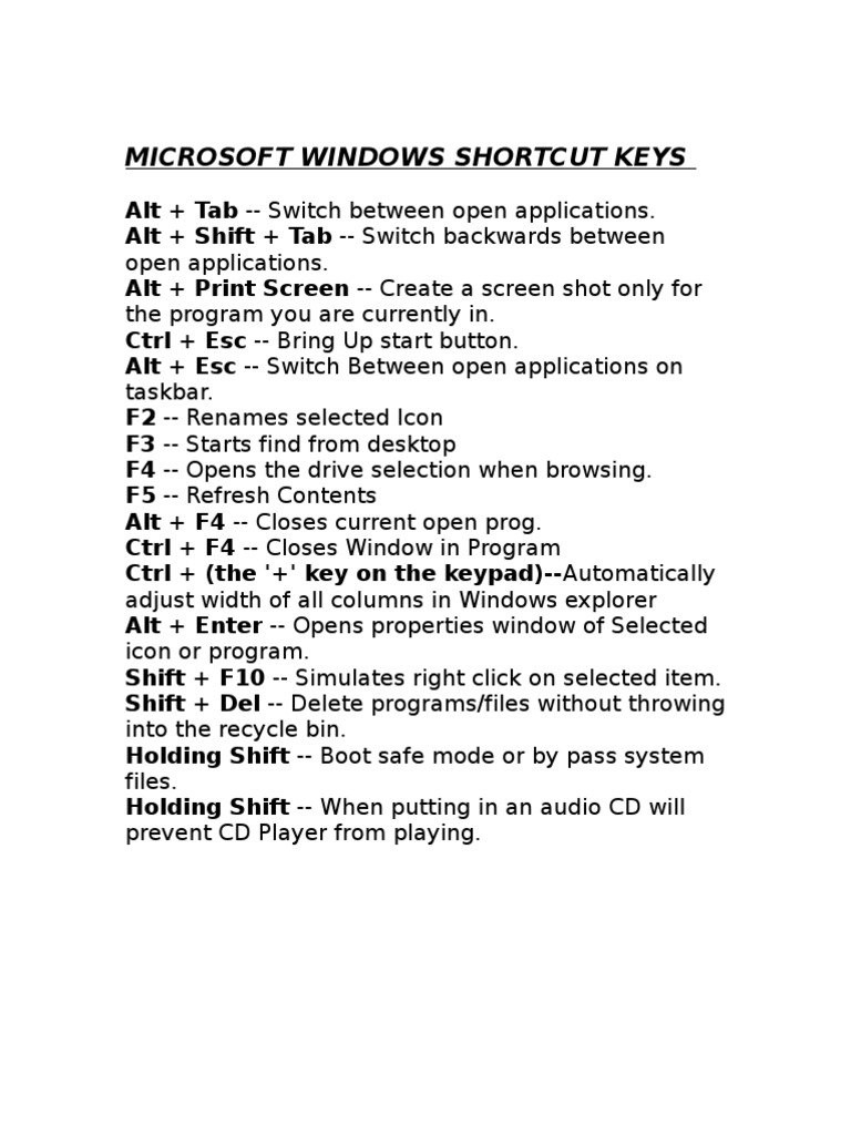Ms Win Shortcut Keys | PDF | Keyboard Shortcut | Graphical User Interfaces
