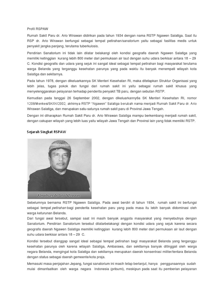 Profil Rumah Sakit Paru dr. Ario Wirawan | PDF | Pengembangan Diri ...