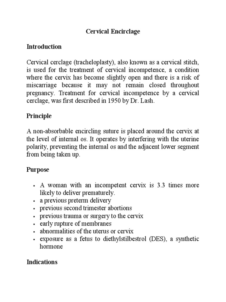 Cervical Cerclage: Indications and Procedure | PDF | Wellness