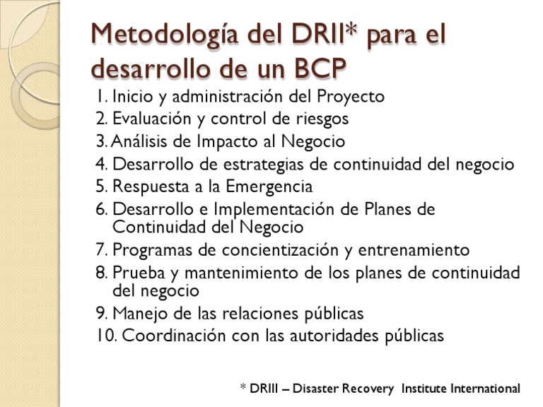 Metodología DRII para BCP en Informática | PDF | Negocios | Finanzas y ...
