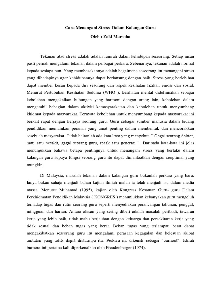 Cara Menangani Stress Dalam Kalangan Guru Pdf