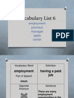 Vocabulary List 6: Employment Previous Manager Apply Center