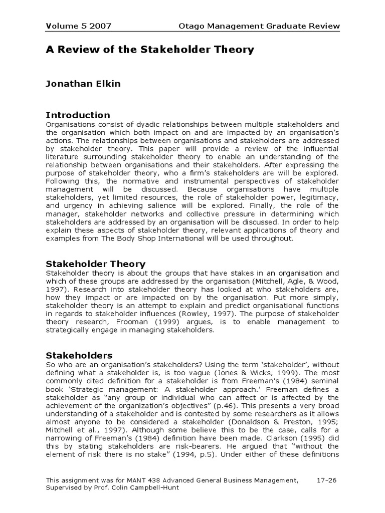 Stakeholder Theory Pdf Stakeholder Corporate Strategic Management