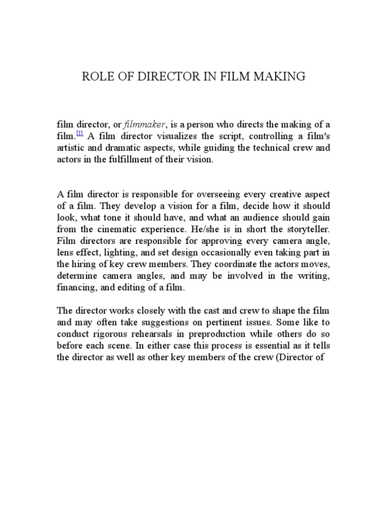 Film Director's Role and Responsibilities | PDF | Film Director ...