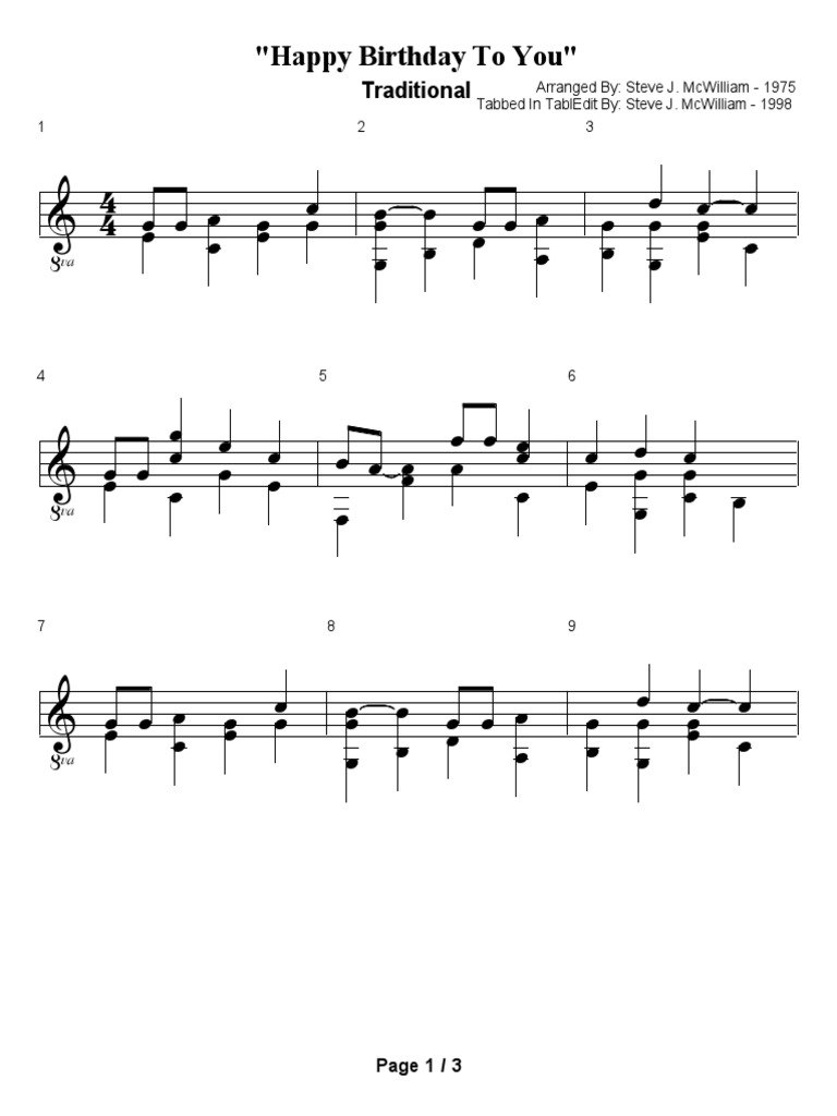 Happy Birthday Guitar Arr