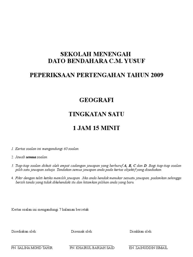 Contoh Soalan Struktur Geografi - Selangor q