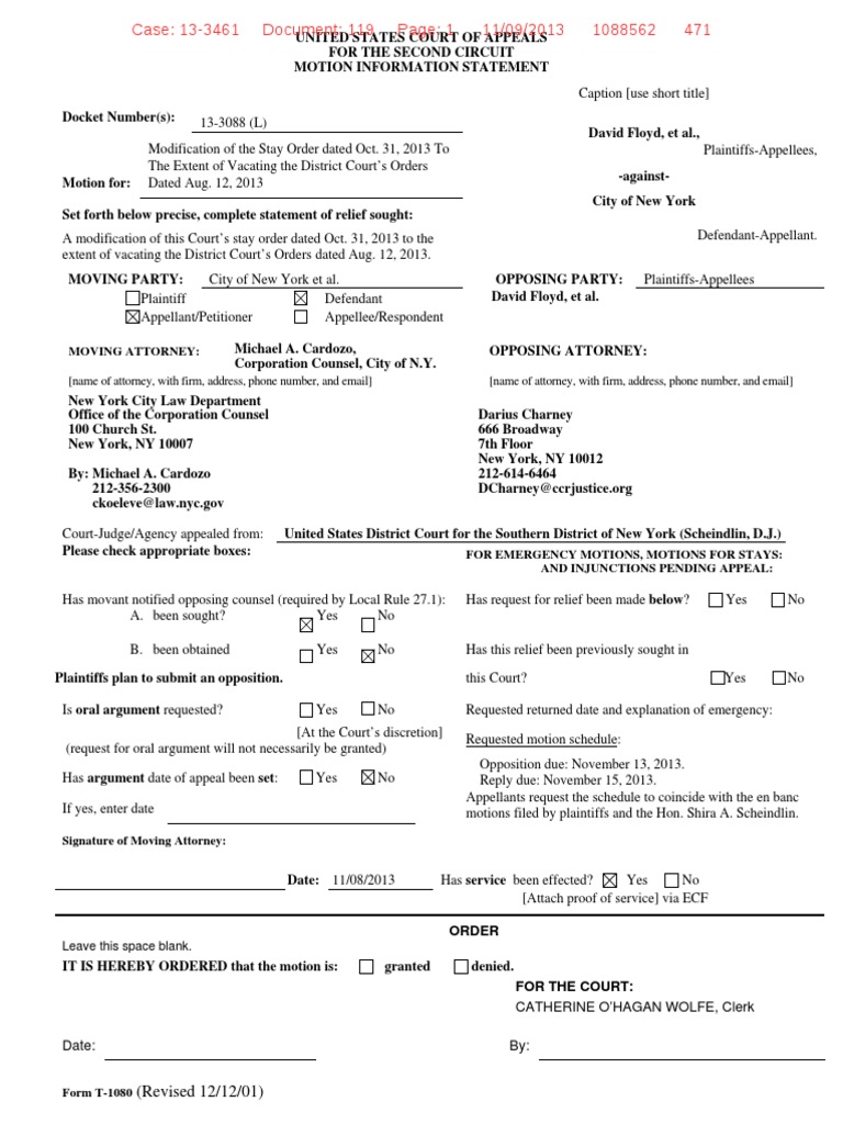 Floyd, et al v. City of New York, City�s motion to vacate