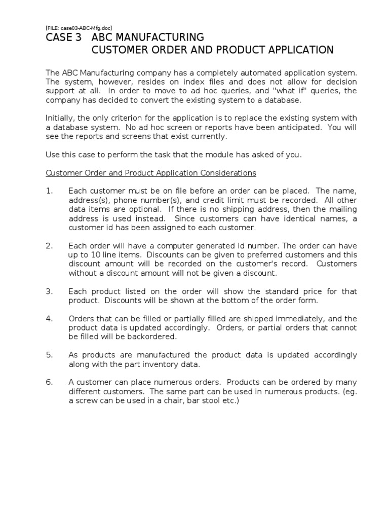 ABC Manufacturing Order System Overview | PDF | Database Index | Databases