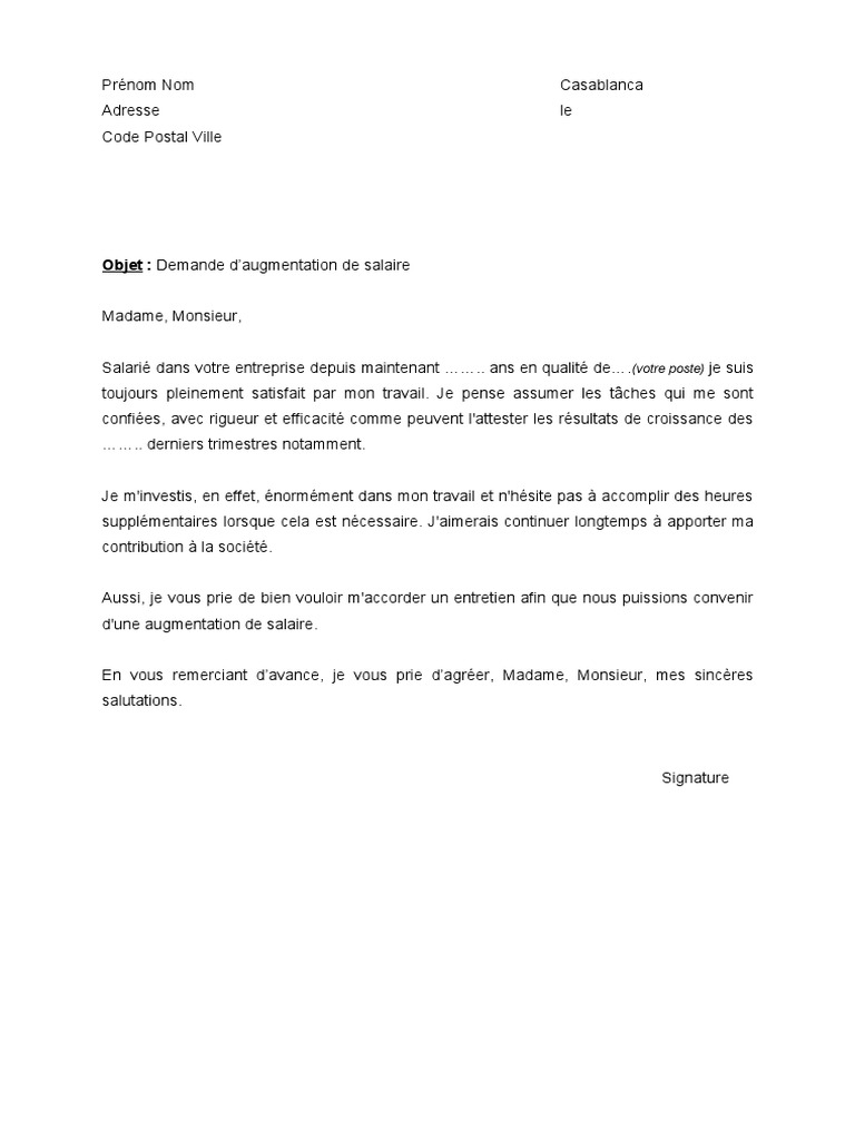 Lettre Demande Augmentation Salaire  PDF
