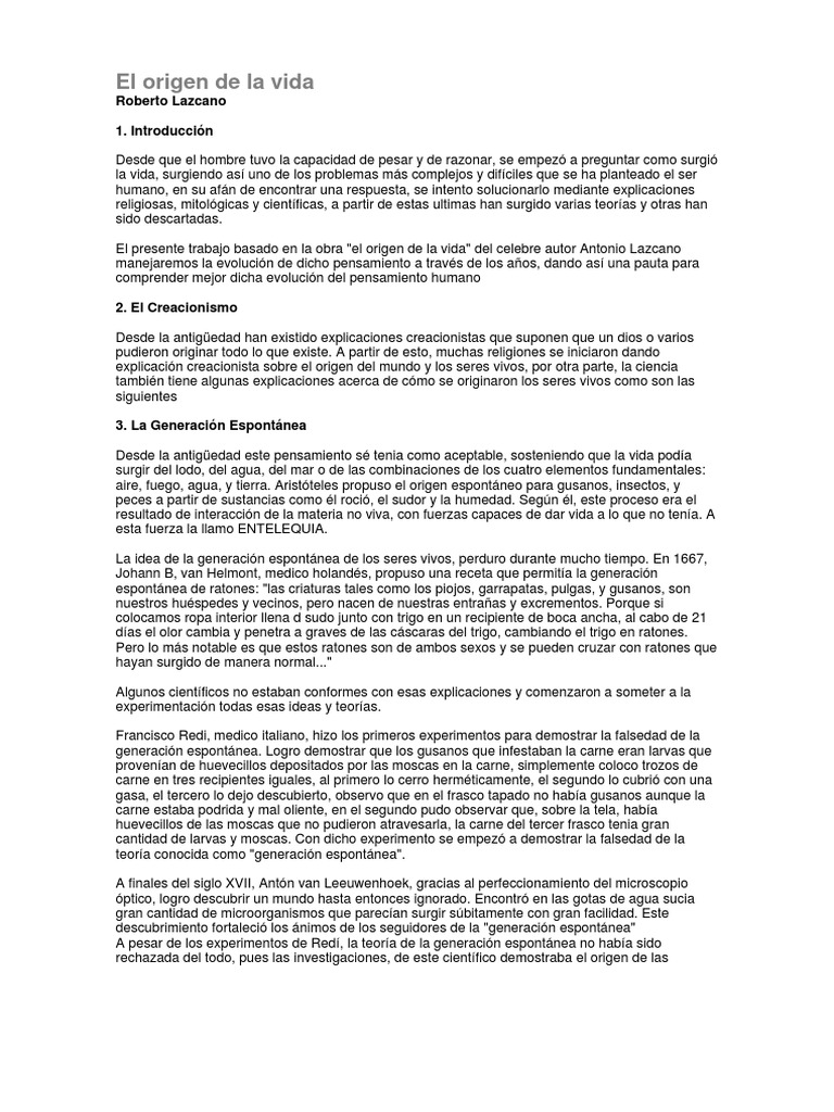 El Origen de la Vida según Lazcano | PDF