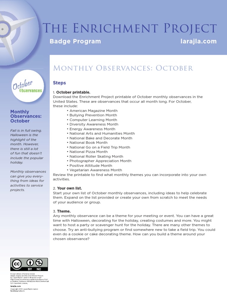 October Monthly Observances Guide | PDF | Brainstorming | Online And ...