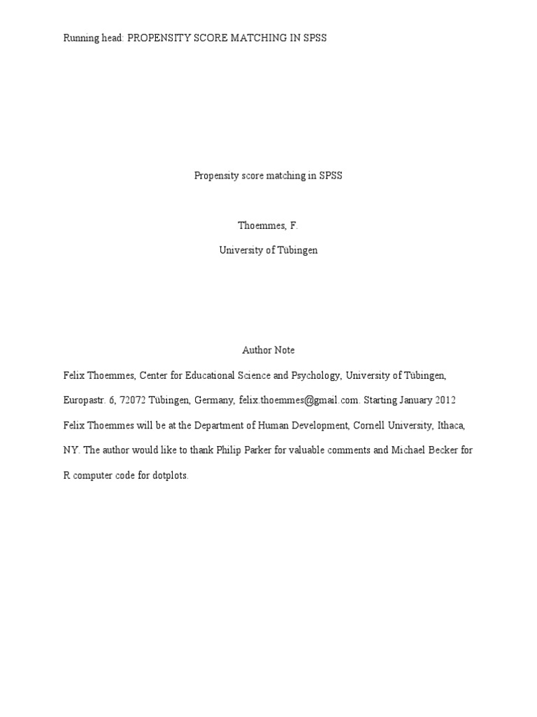 Propensity Score Matching With SPSS | PDF | Confounding | Spss