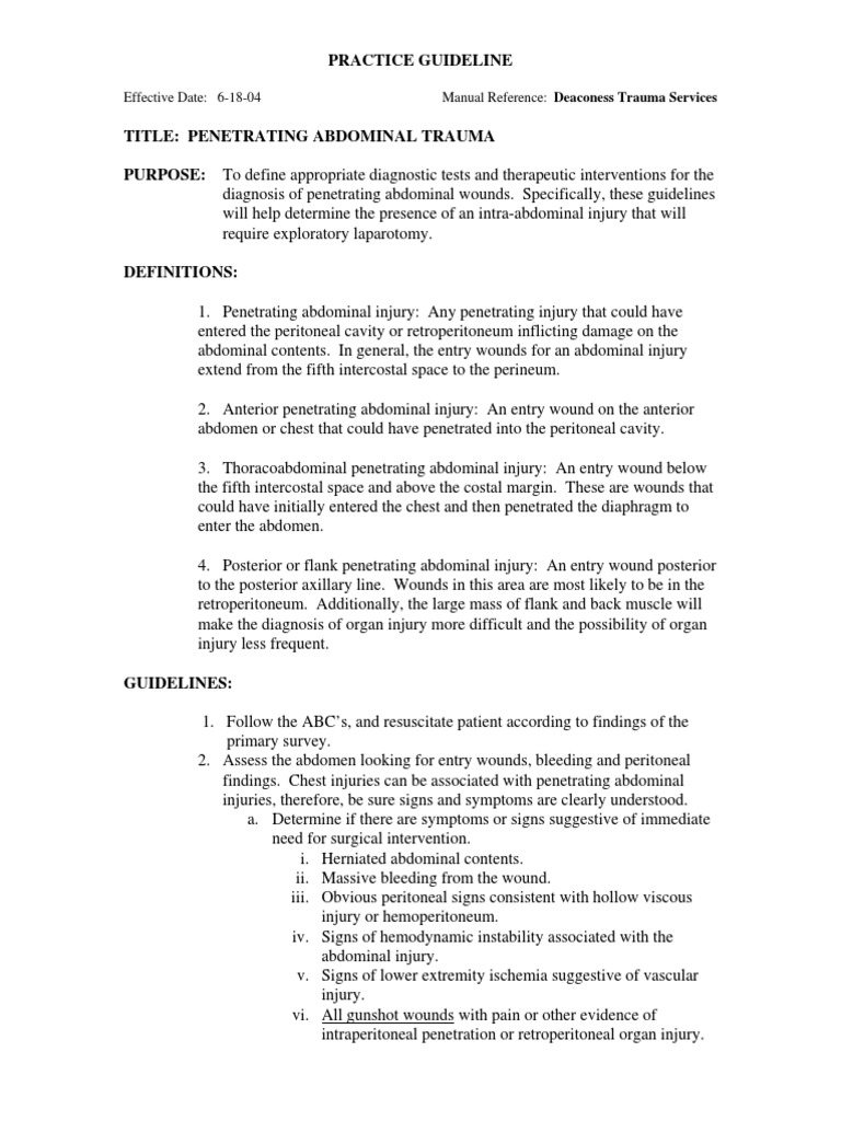 Guidelines for Penetrating Abdominal Trauma | PDF | Abdomen | Major Trauma