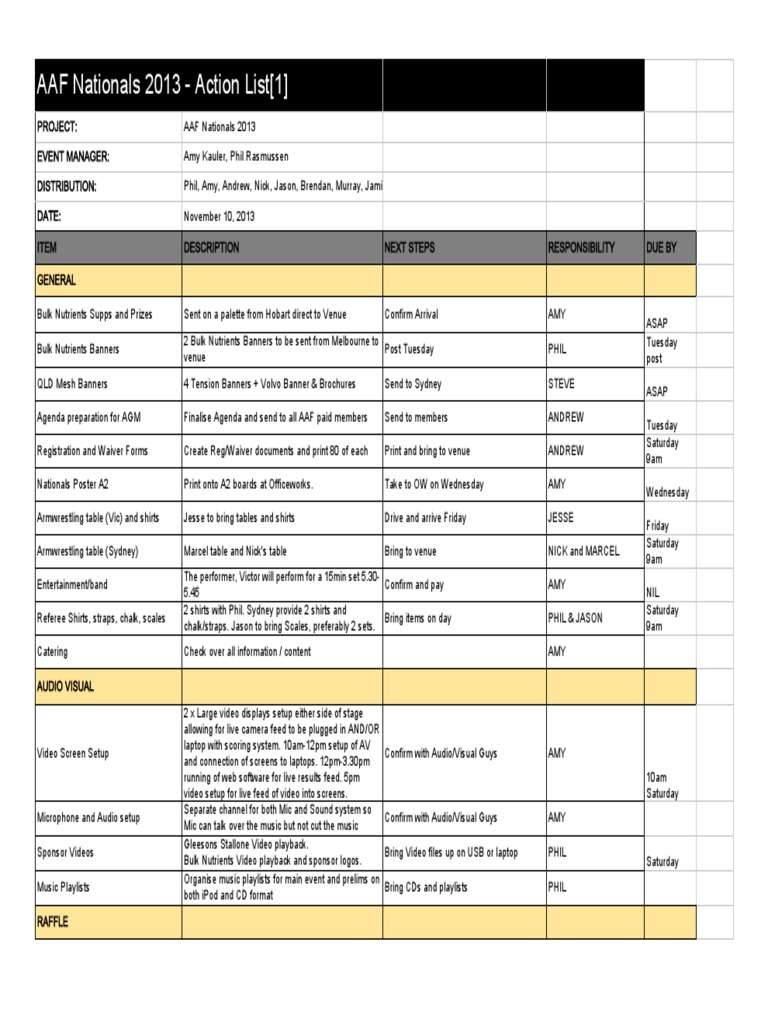 AAF Nationals 2013 Action Plan | PDF | Electronics | Media Technology