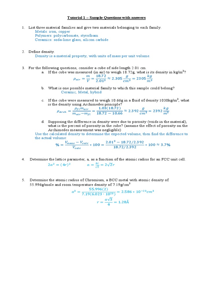 Tutorial 1 - Sample Questions With Answers | PDF